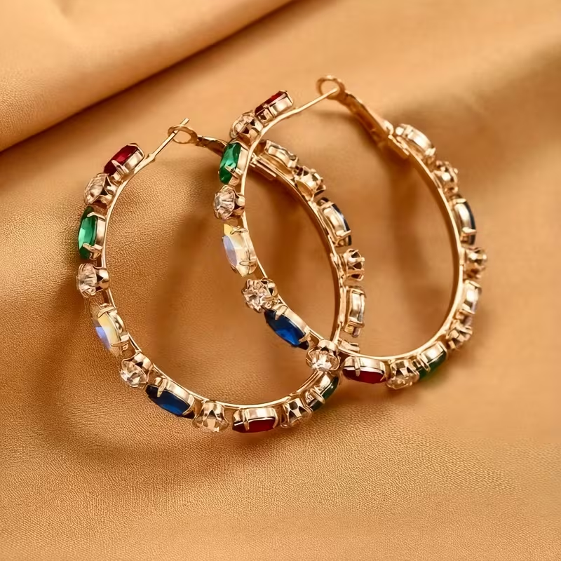 Colorful Zirconia Hoop Gold Earrings