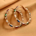 Colorful Zirconia Hoop Gold Earrings