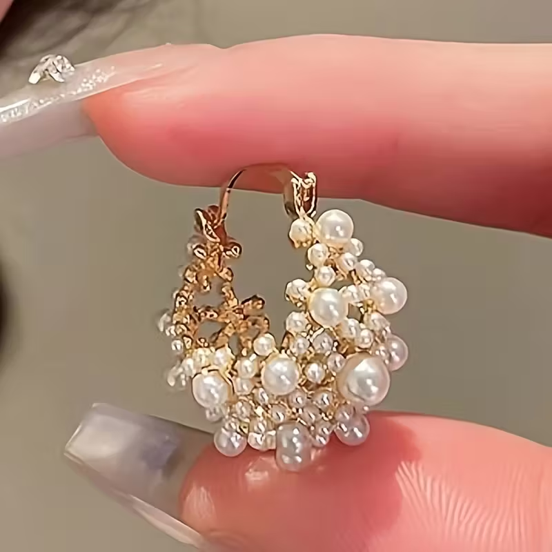 Pearl Basket Gold Earrings