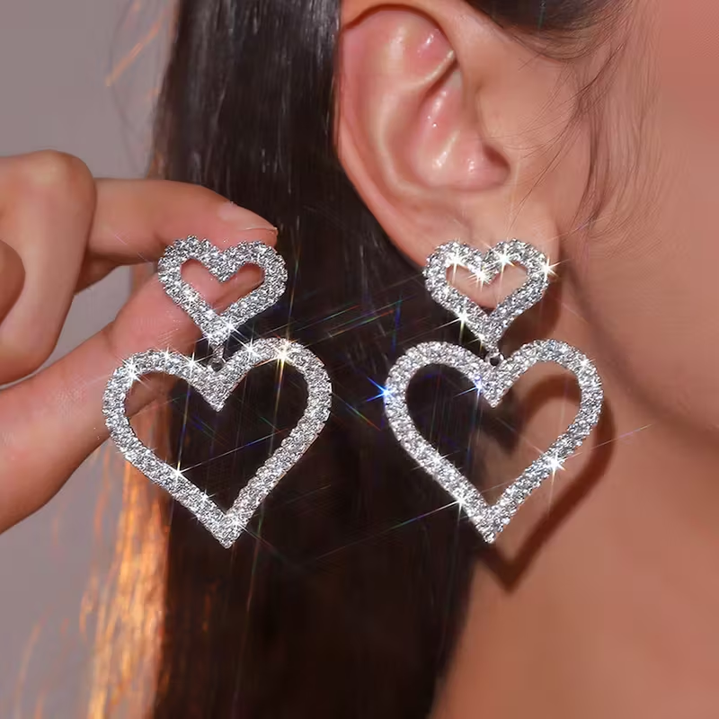 Elegant Double Crystal Heart Earrings