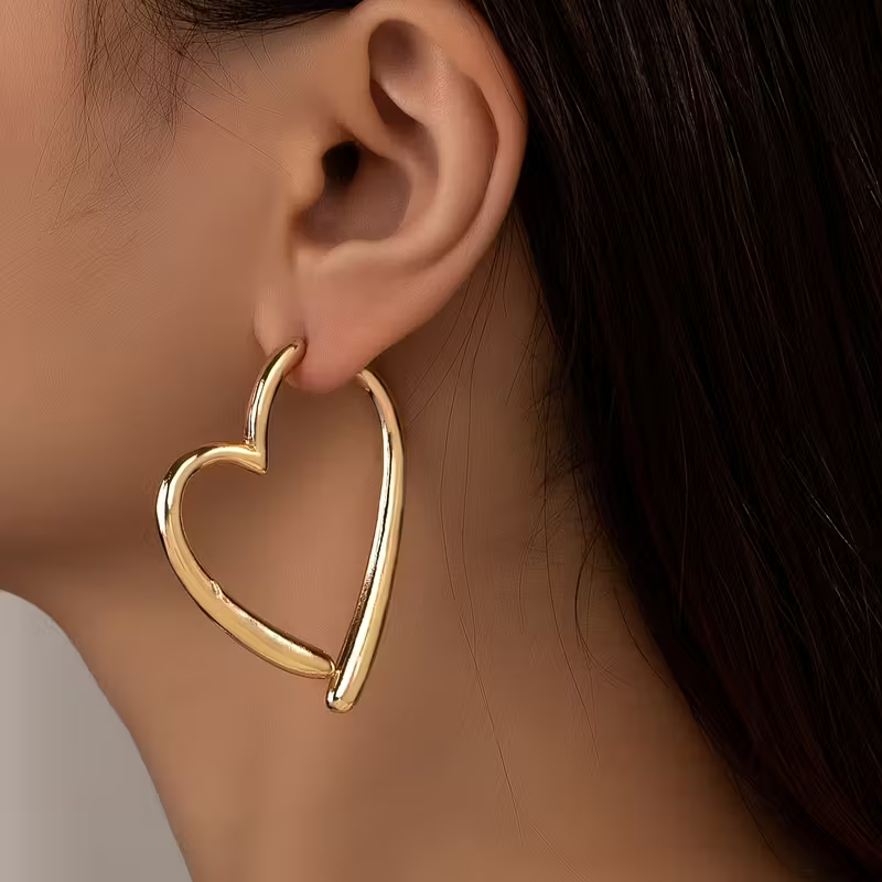 Large Heart Gold Earrings