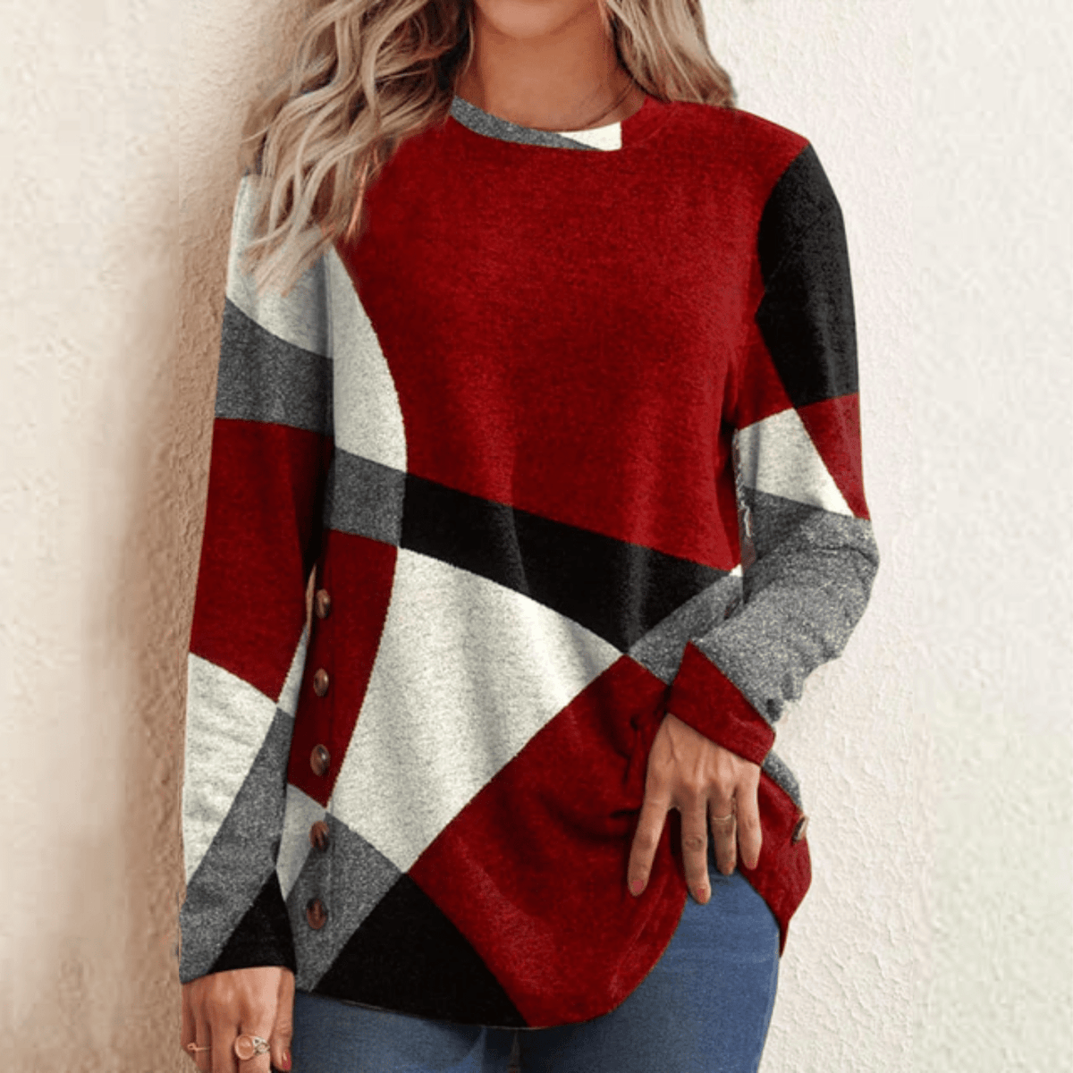 JO | Sweater with red block pattern