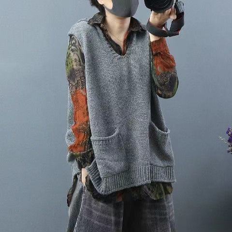 New Loose Large Size Literary Hooded Knit Waistcoat Sweater Coat