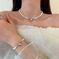 Magnetic Heart Pearl Choker Necklace and Bracelet