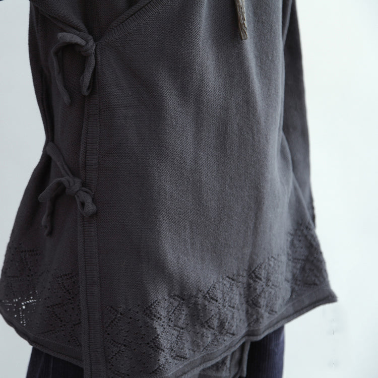 Navy Vitage Cotton Sweater Cardigans Hem Hollow Out Knit Coats