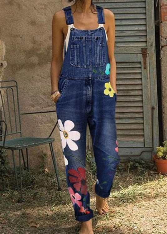 Sunflower Print Denim Jumpsuit