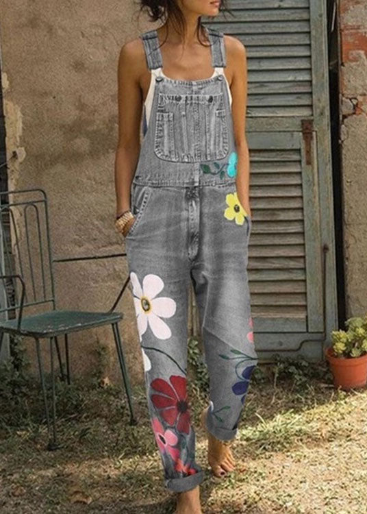 Sunflower Print Denim Jumpsuit