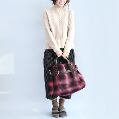 New Beige Cotton Cable Knit Tops Oversize Side Open Sweater