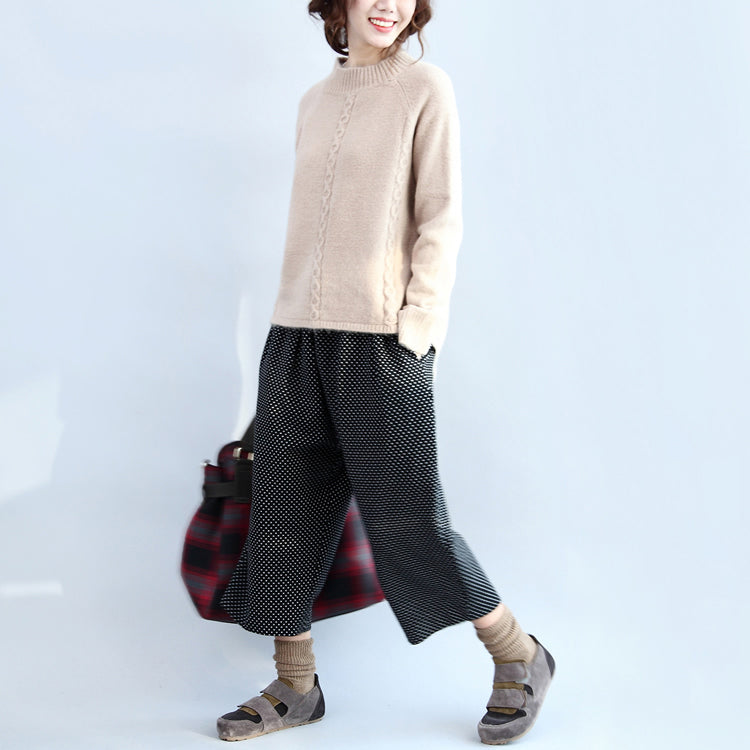 New Beige Cotton Cable Knit Tops Oversize Side Open Sweater