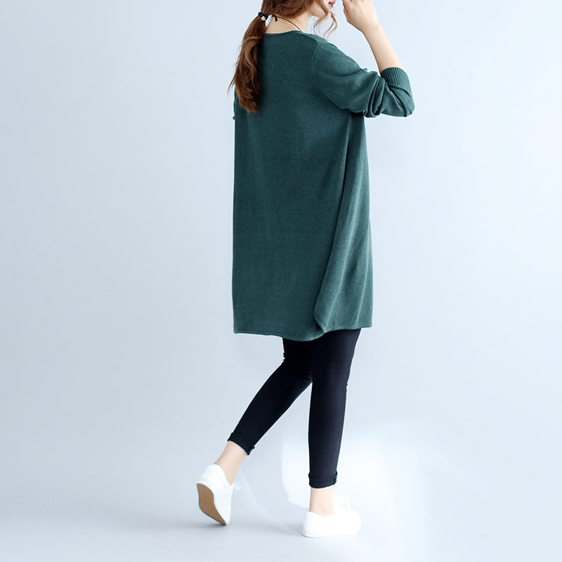 New Green Cozy Cotton Sweater Dress Oversize Knit Dresses