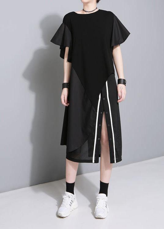New Black Cotton Blended Skirts Side Open Skirts