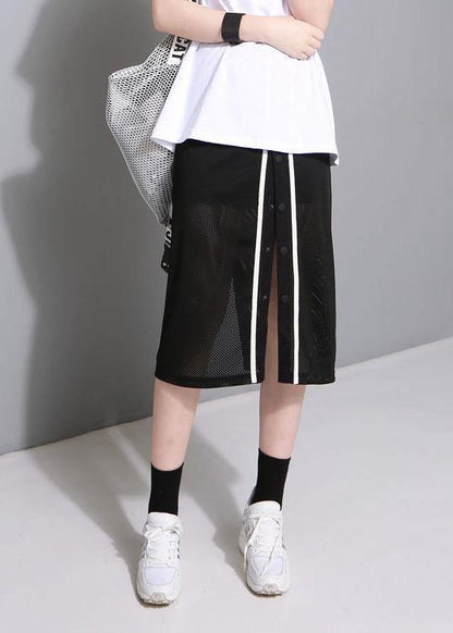 New Black Cotton Blended Skirts Side Open Skirts