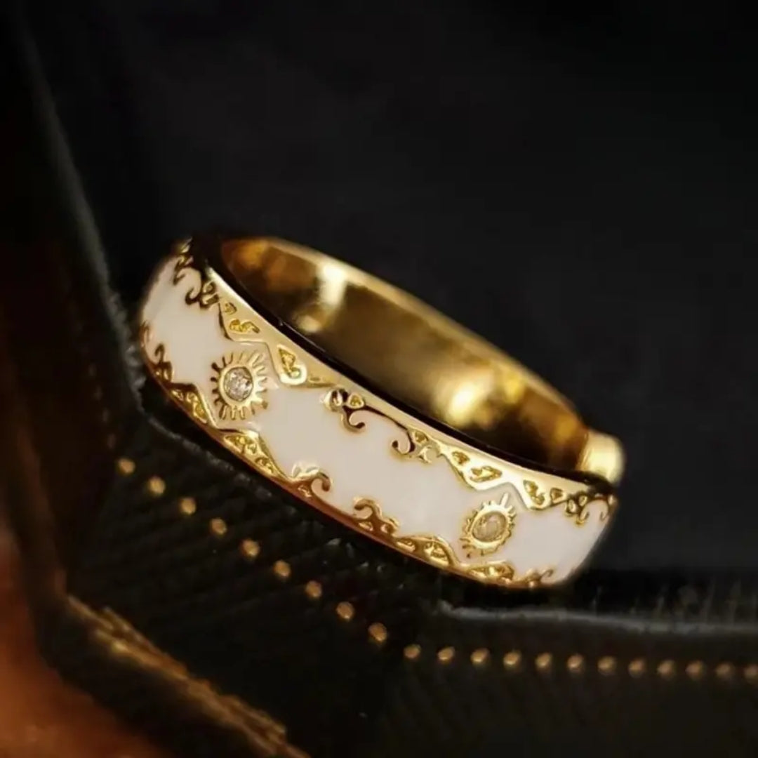 White Enamel Gold Trail Ring