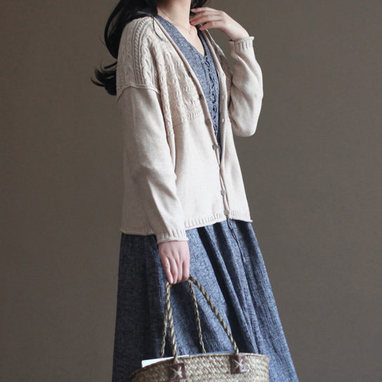 Nude Cotton Sweater Coats Loose Long Sleeve Cardigans Outwear