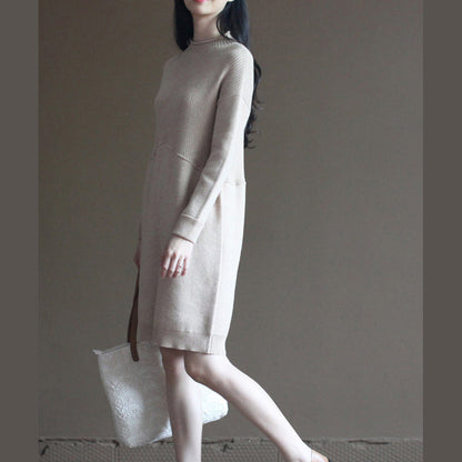 Nude Winter the Rabbit Wool Blended Knit Dresses Loose Patchwork Sweater Dress