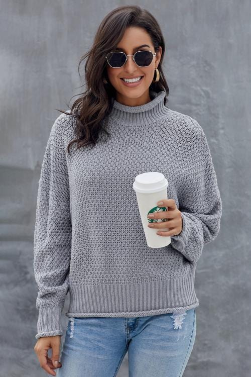 JO | MW Women's sweater in gray, long-sleeved turtleneck sweater