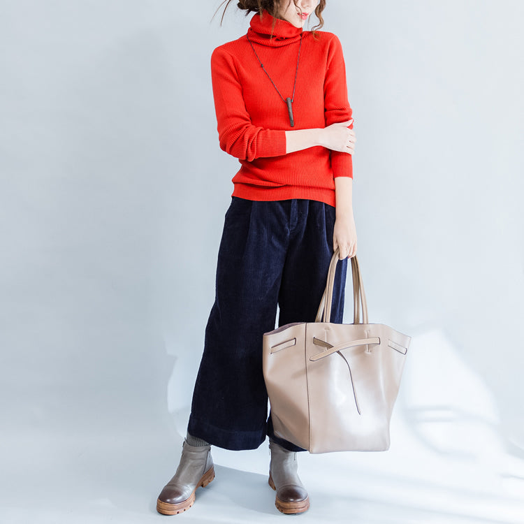 Orange High Neck Pullover Loose Knitted Sweaters Warm