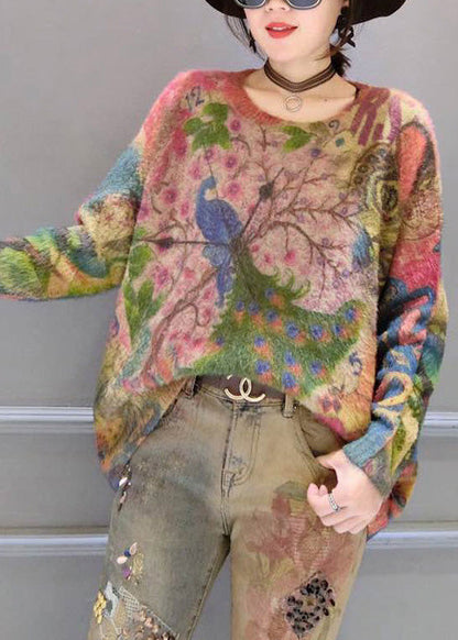 Oversize Prints Corduroy Sweater Thick Warm Long Sleeve Knit Tops