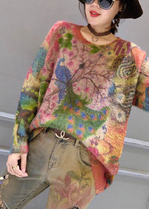 Oversize Prints Corduroy Sweater Thick Warm Long Sleeve Knit Tops