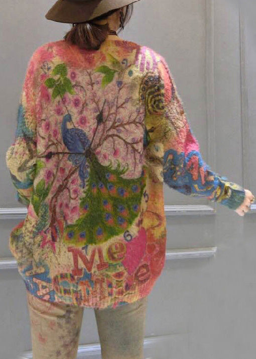 Oversize Prints Corduroy Sweater Thick Warm Long Sleeve Knit Tops
