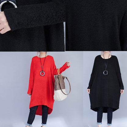 Woolen Dresses Red Low High Sweater Dress