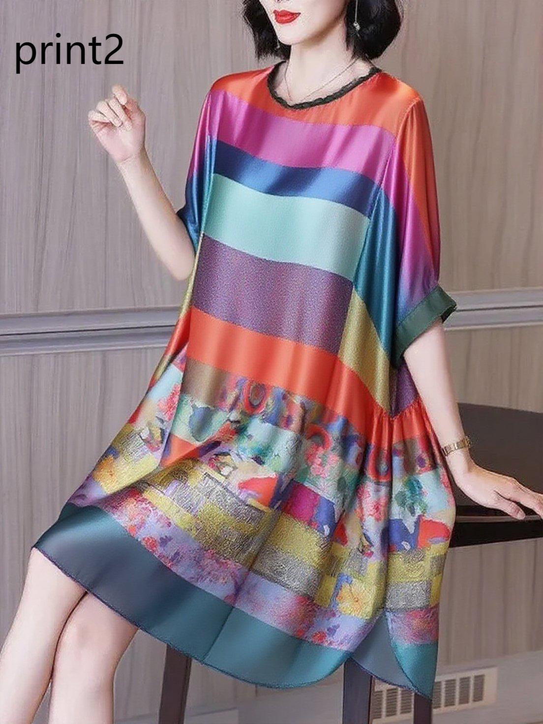 Ruffled Print3 Button Side Open Linen Vacation Dresses Half Sleeve