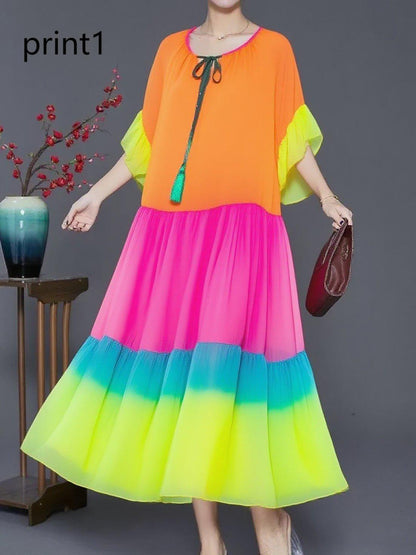 Purple Print2 Ruffled Chiffon Party Dress Summer