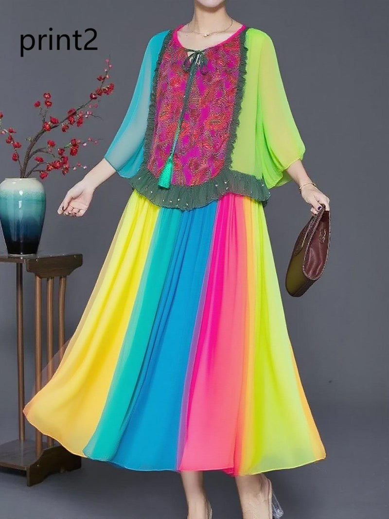 Purple Print3 Ruffled Chiffon Party Dress Summer