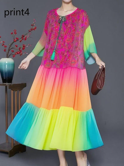 Purple Print2 Ruffled Chiffon Party Dress Summer