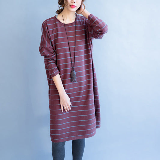 Red Striped Sweater Oversize Long Sleeve Knit Dress