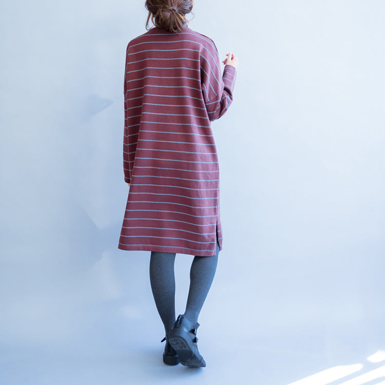 Red Striped Sweater Oversize Long Sleeve Knit Dress