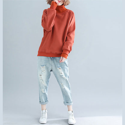 Red Warm False Two Pieces Sweater Knitted Blouses High Neck Winter Blouse