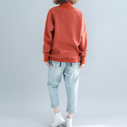 Red Warm False Two Pieces Sweater Knitted Blouses High Neck Winter Blouse