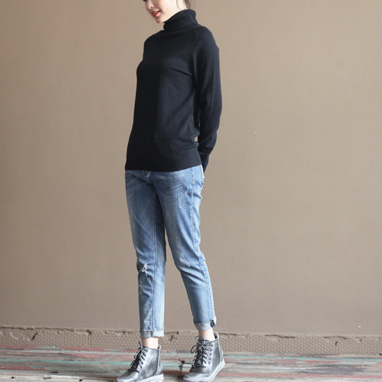 Stylish Black Cozy Sweater Oversized Pullover Warm Winter T Shirt Knit