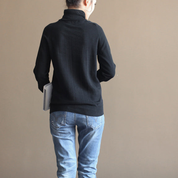 Stylish Black Cozy Sweater Oversized Pullover Warm Winter T Shirt Knit