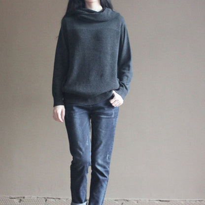 Stylish Black Gray Knit Sweaters Plussize Knit Sweat Tops Fine Blouse Hooded