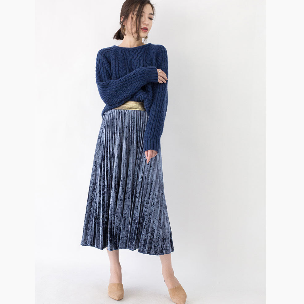 Stylish Blue Winter Sweater Clothing O Neck Side Open Sweaters Fine Cable Knit Winter Tops