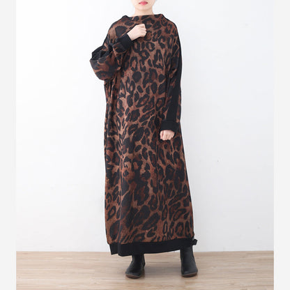 Stylish Chocolate Long Sweaters Fall Patchwork Pullover Sweater High Neck Fall Dresses