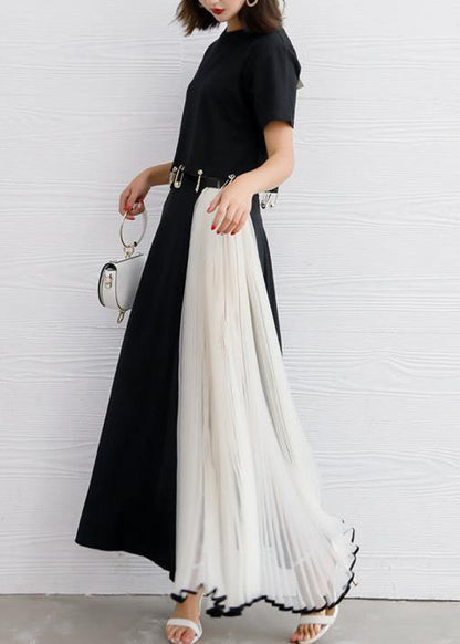 Summer Black Chiffon Maxi Skirts Patchwork Nets Yarn Beach Skirts