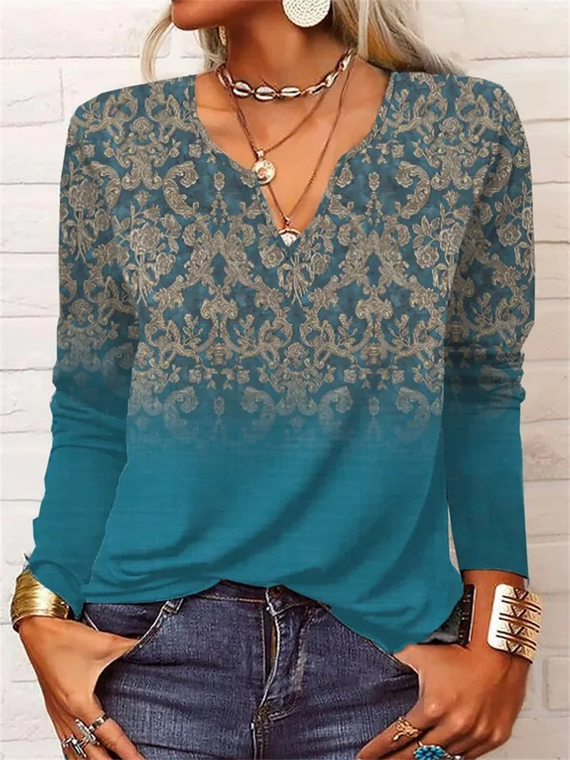KS | long-sleeved top with boho patchwork print