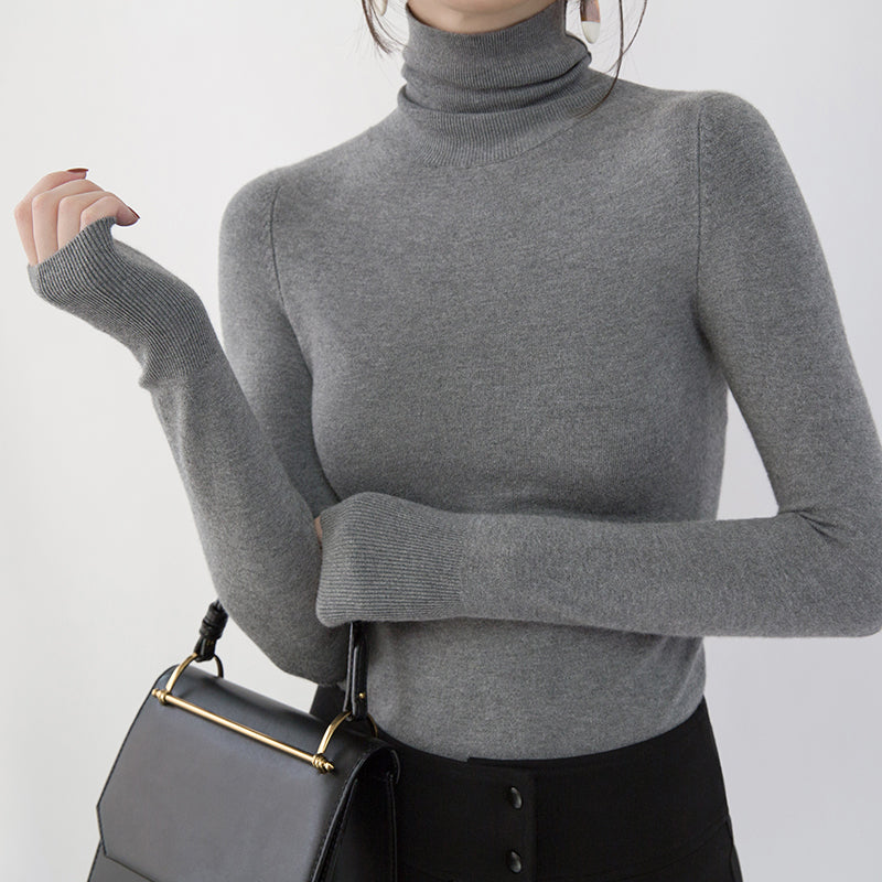 Gray Winter Sweater Loose Fitting High Neck Knitted Sweaters