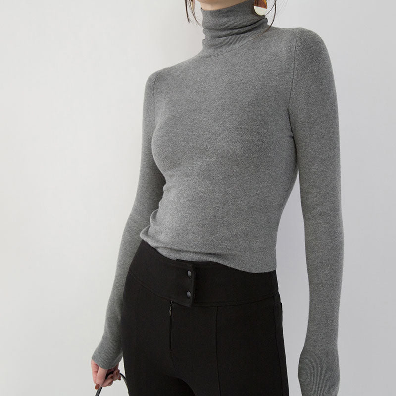Gray Winter Sweater Loose Fitting High Neck Knitted Sweaters