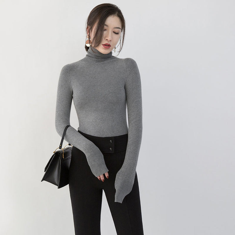 Gray Winter Sweater Loose Fitting High Neck Knitted Sweaters