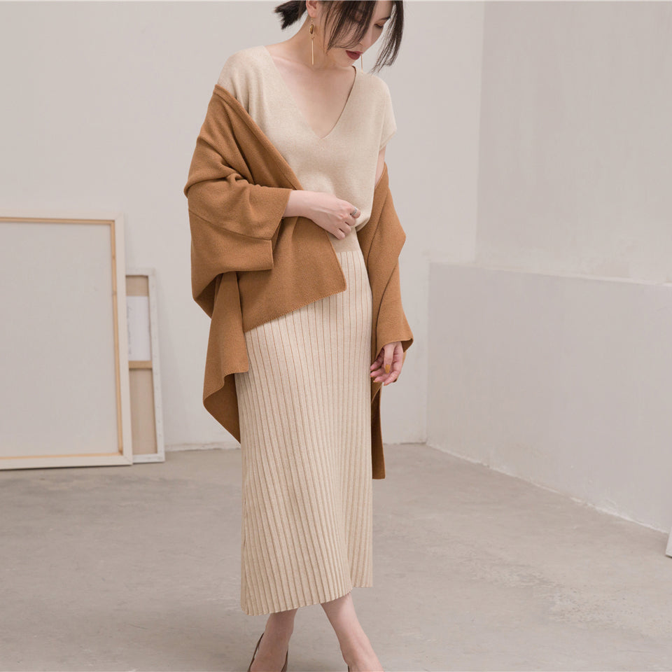 Warm Brown Sweaters Clothing Three Quarter Sleeve Knitted Tops Cardigan
