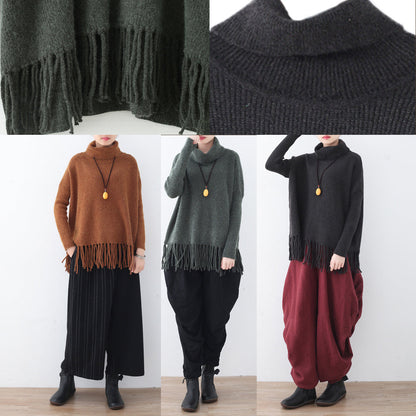 Warm Dark Gray Knit Sweaters Batwing Sleeve Knit Sweat Tops Boutique Tassel Winter Shirt