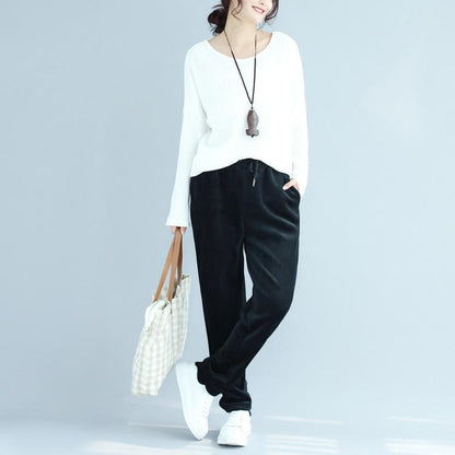 White Woolen Fit Knit Blouse O Neck Sweater Tops