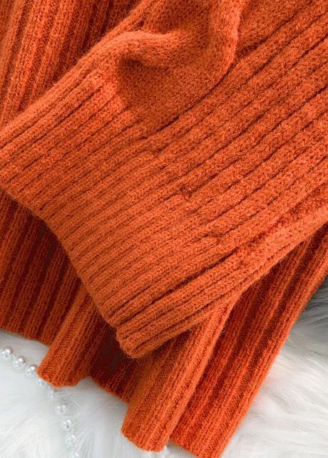 Wild Sweater High Neck Dresses Street Style Orange Hipster Knitwear