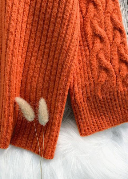 Wild Sweater High Neck Dresses Street Style Orange Hipster Knitwear