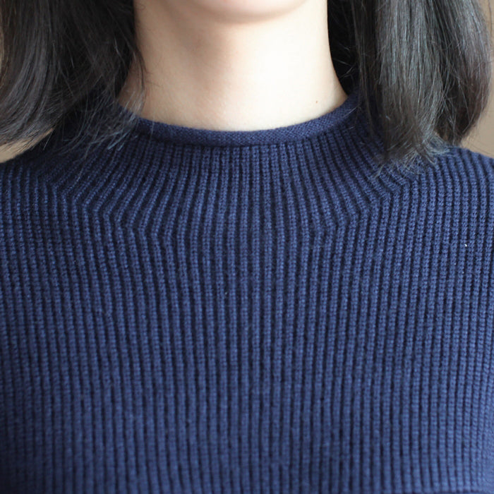 Winter Dark Blue Brief Cotton Blended Sweater Dresses Knit Dress