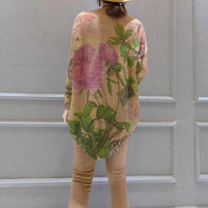 Winter Thick Prints Cotton Sweater Pullover O Neck Knit Top